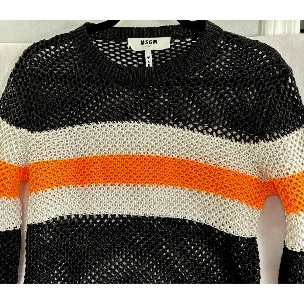 MSGM Milano‎ Women Open Knit Sweater Pullover Long Sleeve Black Sz M Layer 4-13